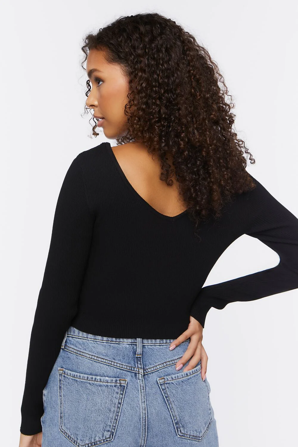 Ribbed Cropped Fitted Sweater - Image 3