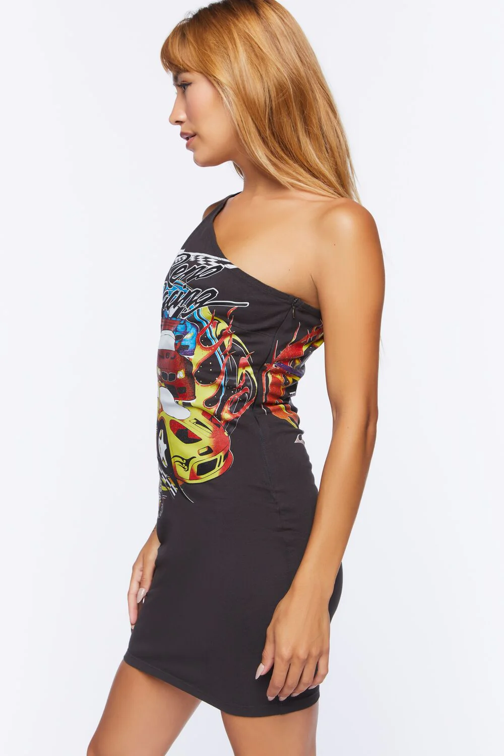 One-Shoulder Graphic T-Shirt Dress - Image 2