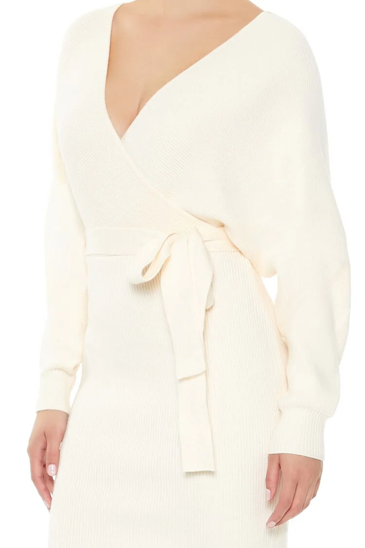 Surplice Midi Sweater Dress - Image 5