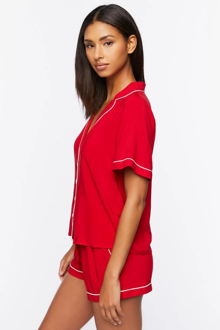 Piped-Trim Shirt & Shorts Pajama Set - Image 2