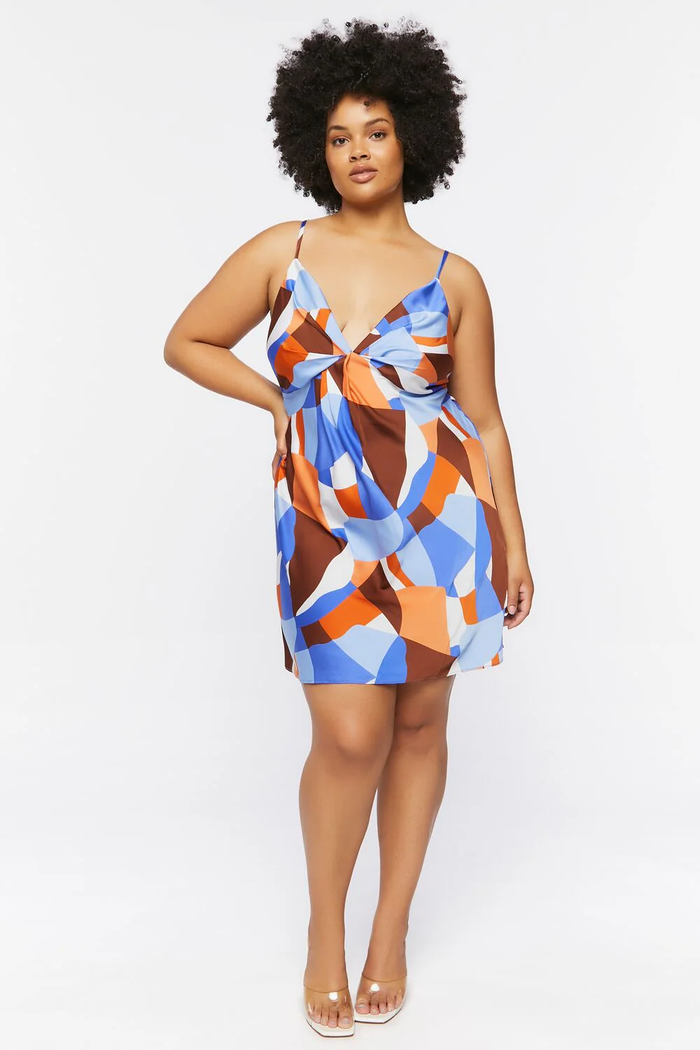 Plus Size Ruched Satin Mini Dress - Image 4