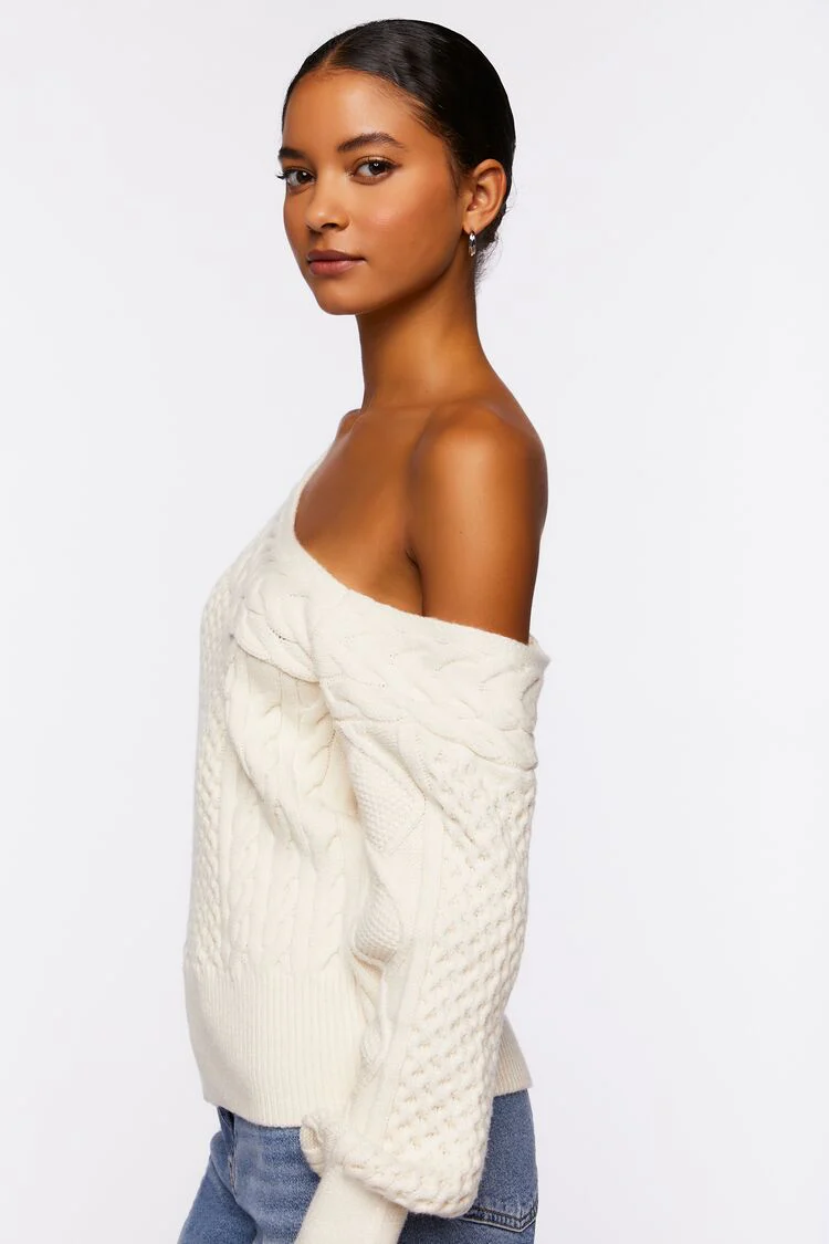 One-Shoulder Cable Knit Sweater - Image 2