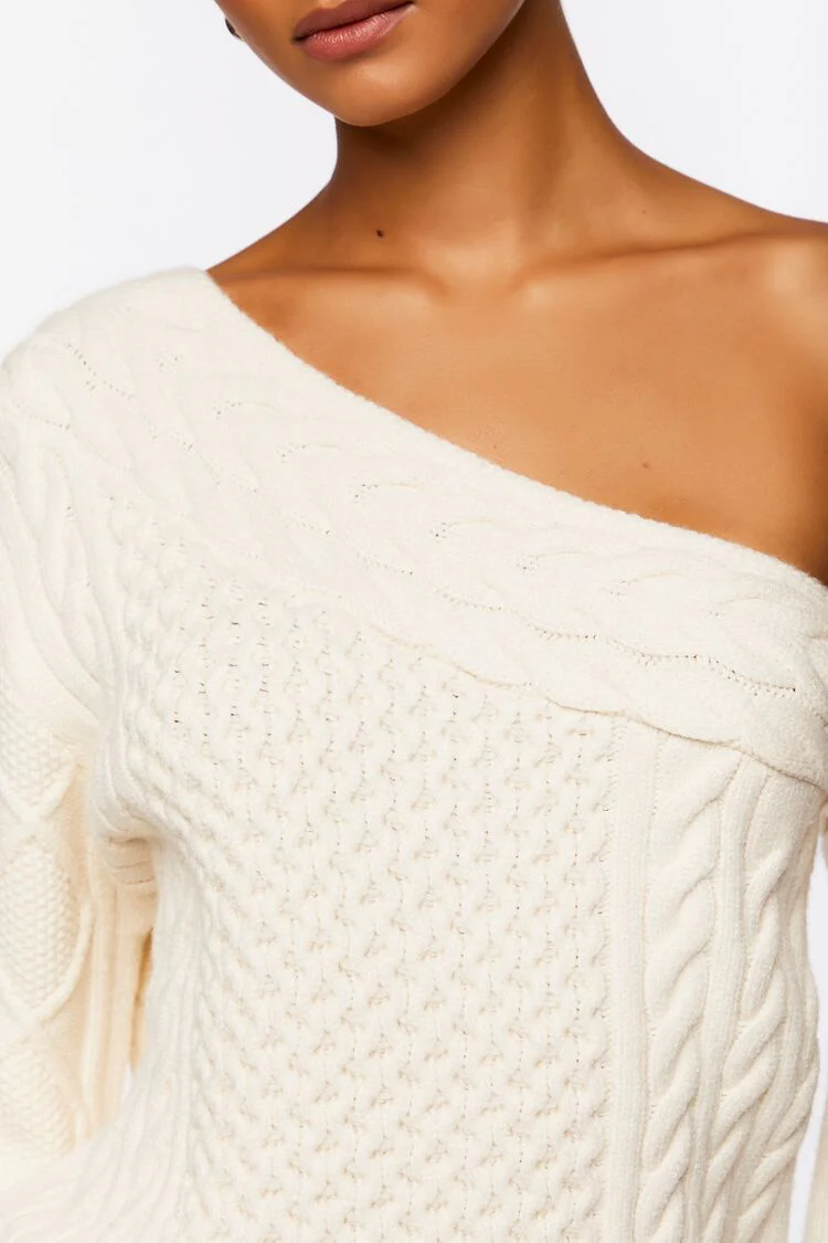 One-Shoulder Cable Knit Sweater - Image 5