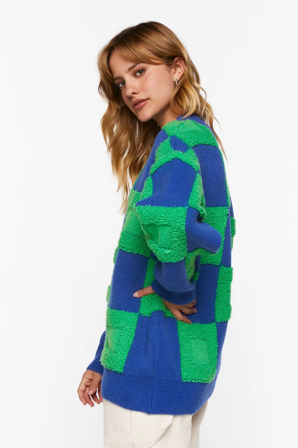 Fuzzy Checkered Sweater - Image 2