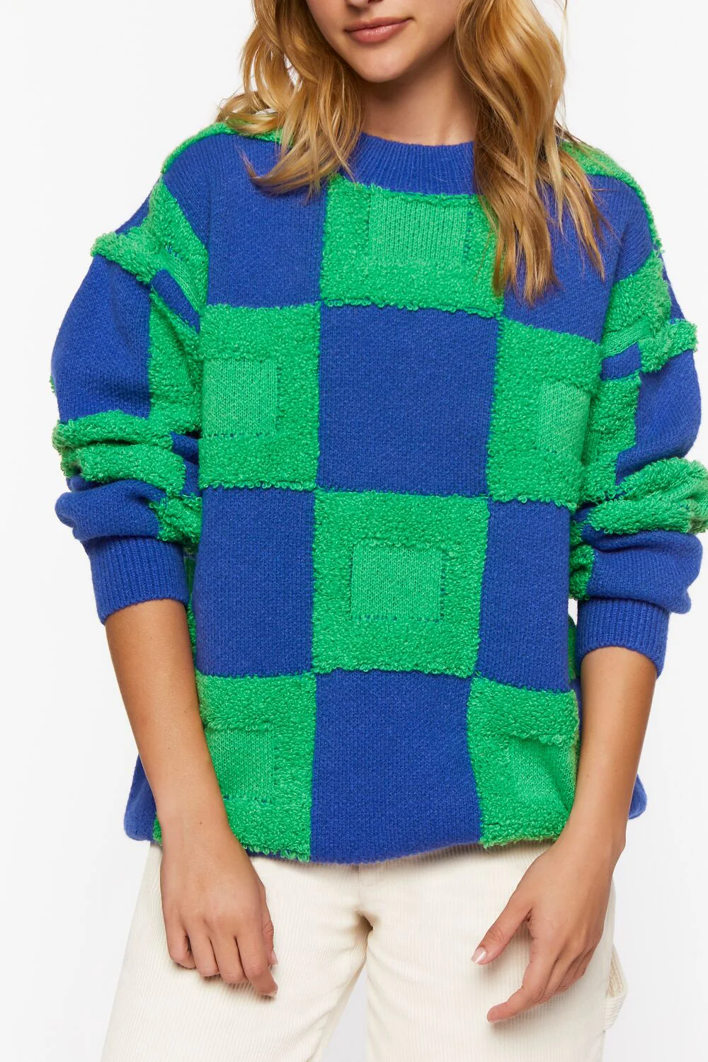 Fuzzy Checkered Sweater - Image 5
