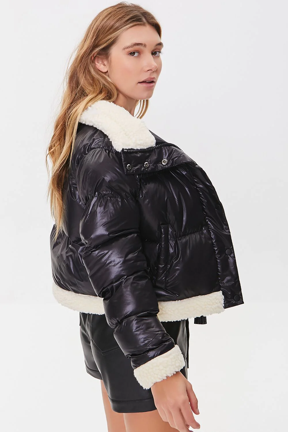 Faux Shearling-Trim Bomber Jacket - Image 2