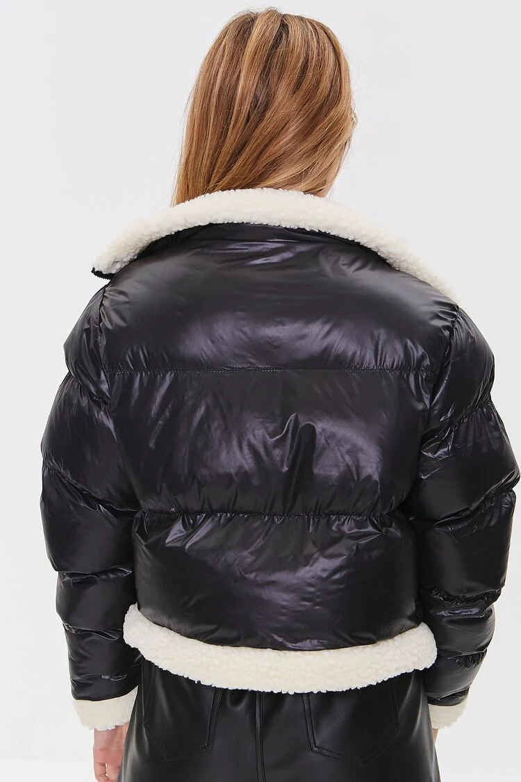 Faux Shearling-Trim Bomber Jacket - Image 3