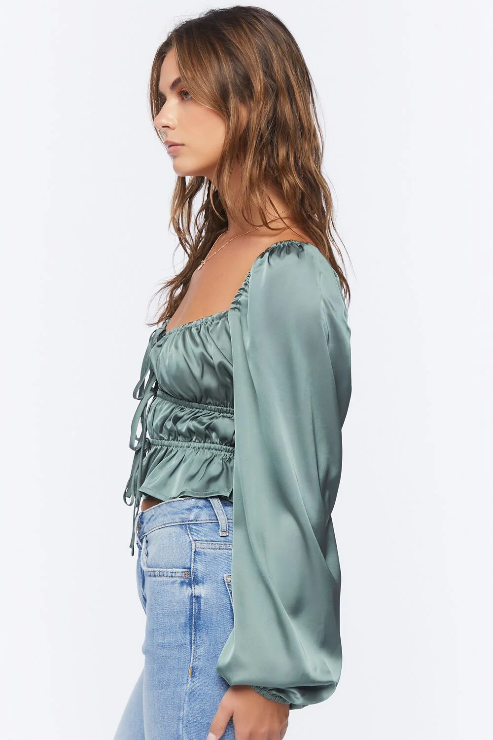 Satin Ruffle-Hem Crop Top - Image 2