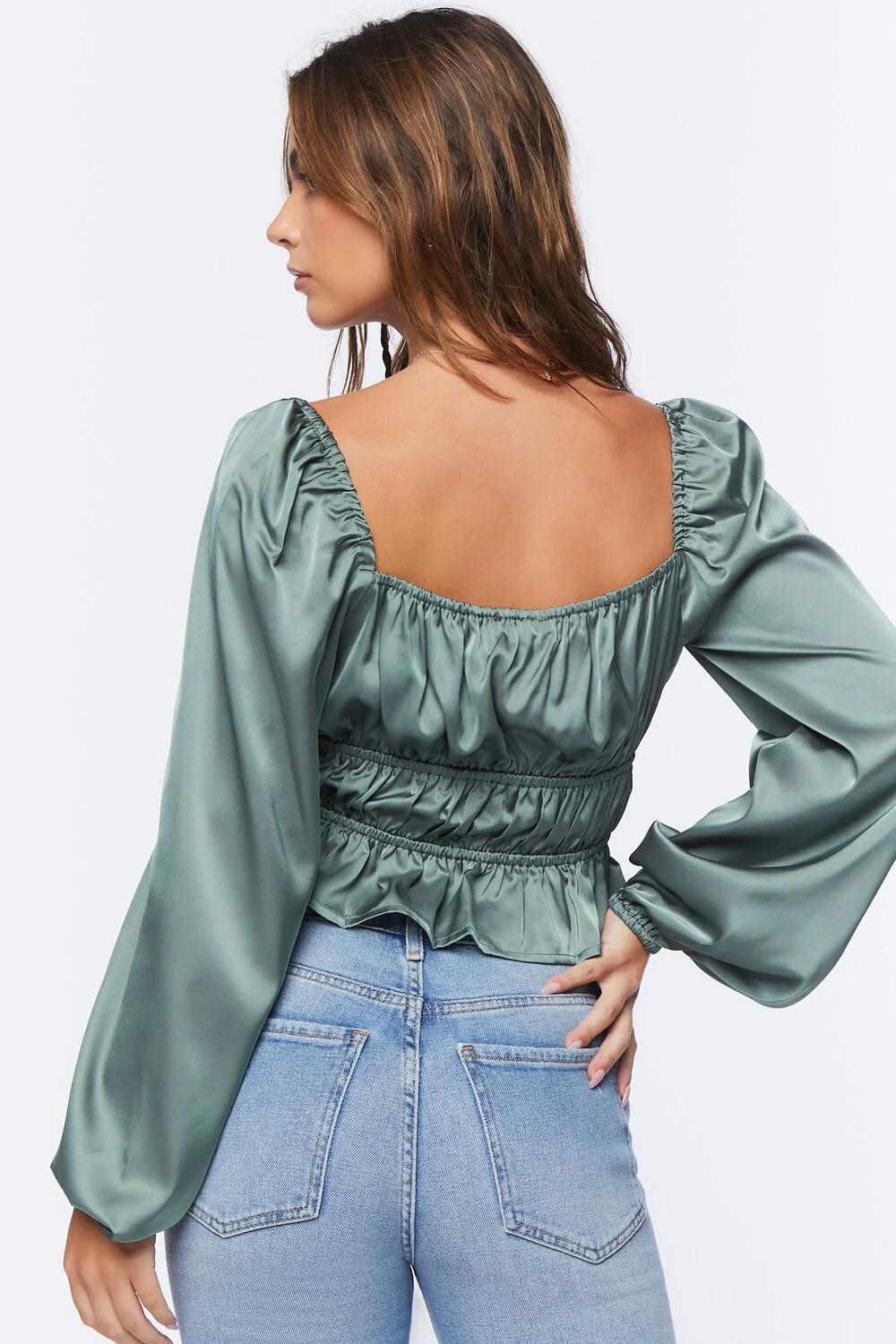 Satin Ruffle-Hem Crop Top - Image 3