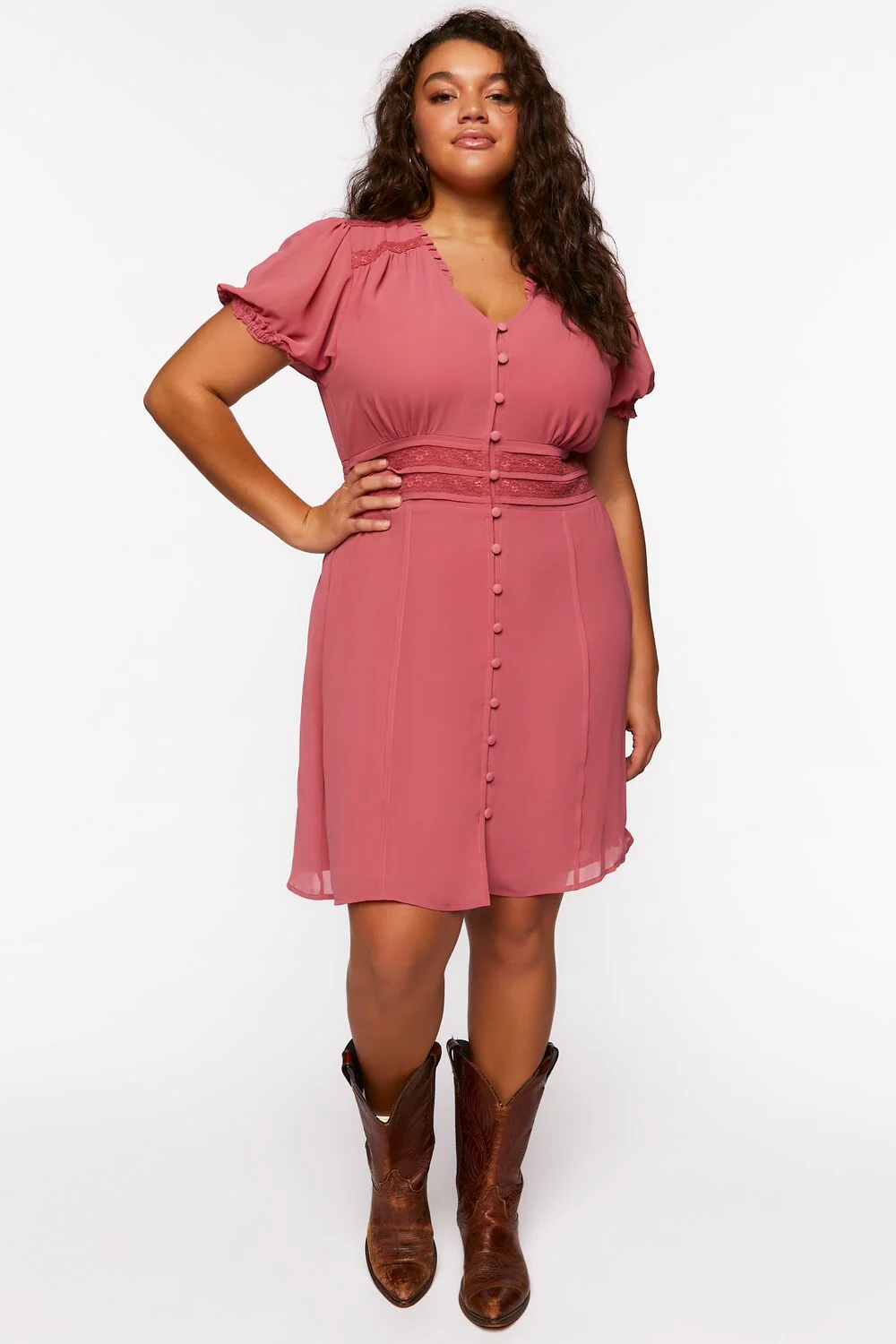 Plus Size Chiffon Puff-Sleeve Mini Dress - Image 4