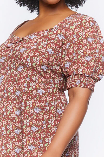 Plus Size Ditsy Floral Print Midi Dress - Image 5