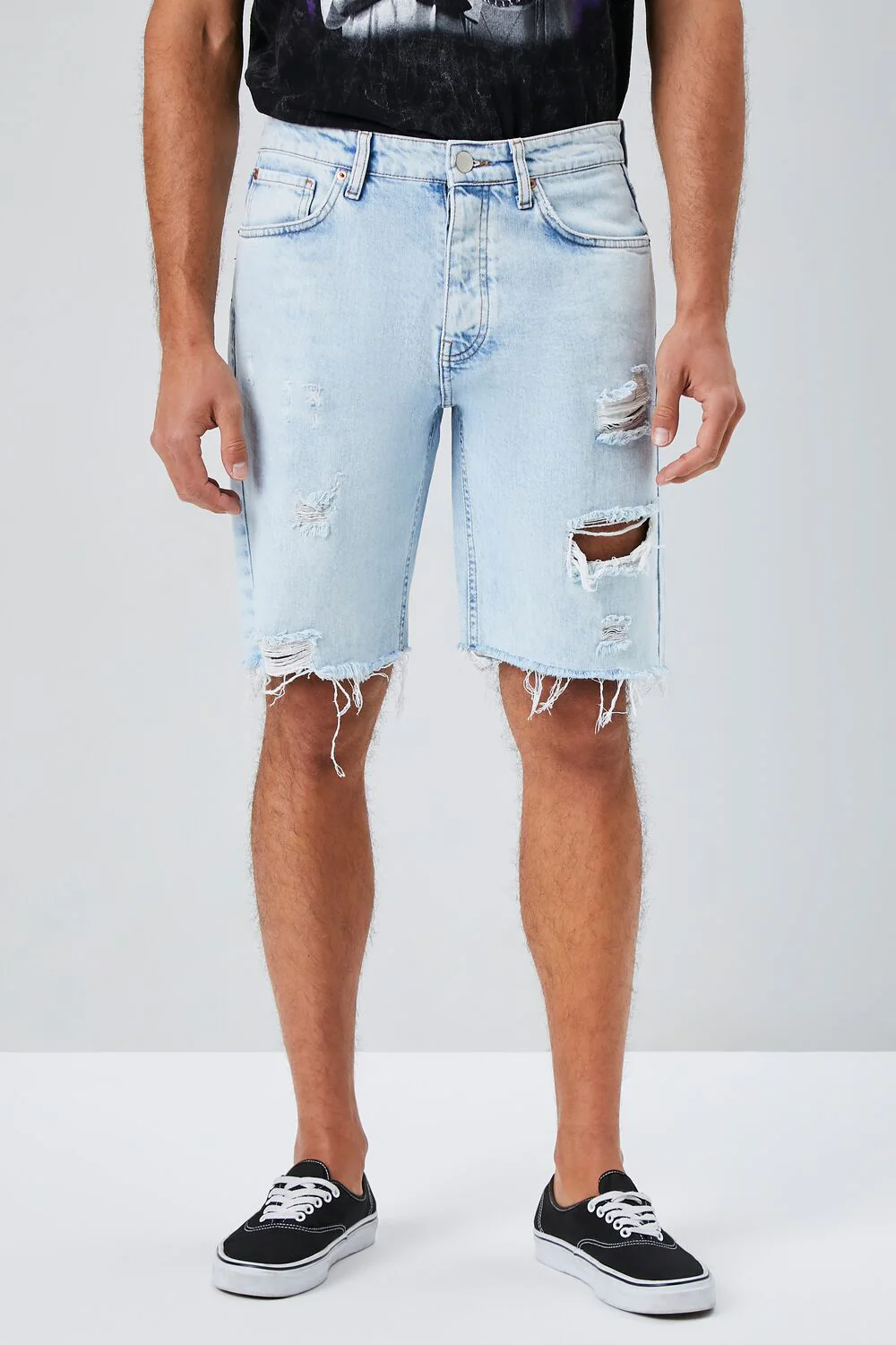 Distressed Raw-Cut Denim Shorts - Image 2