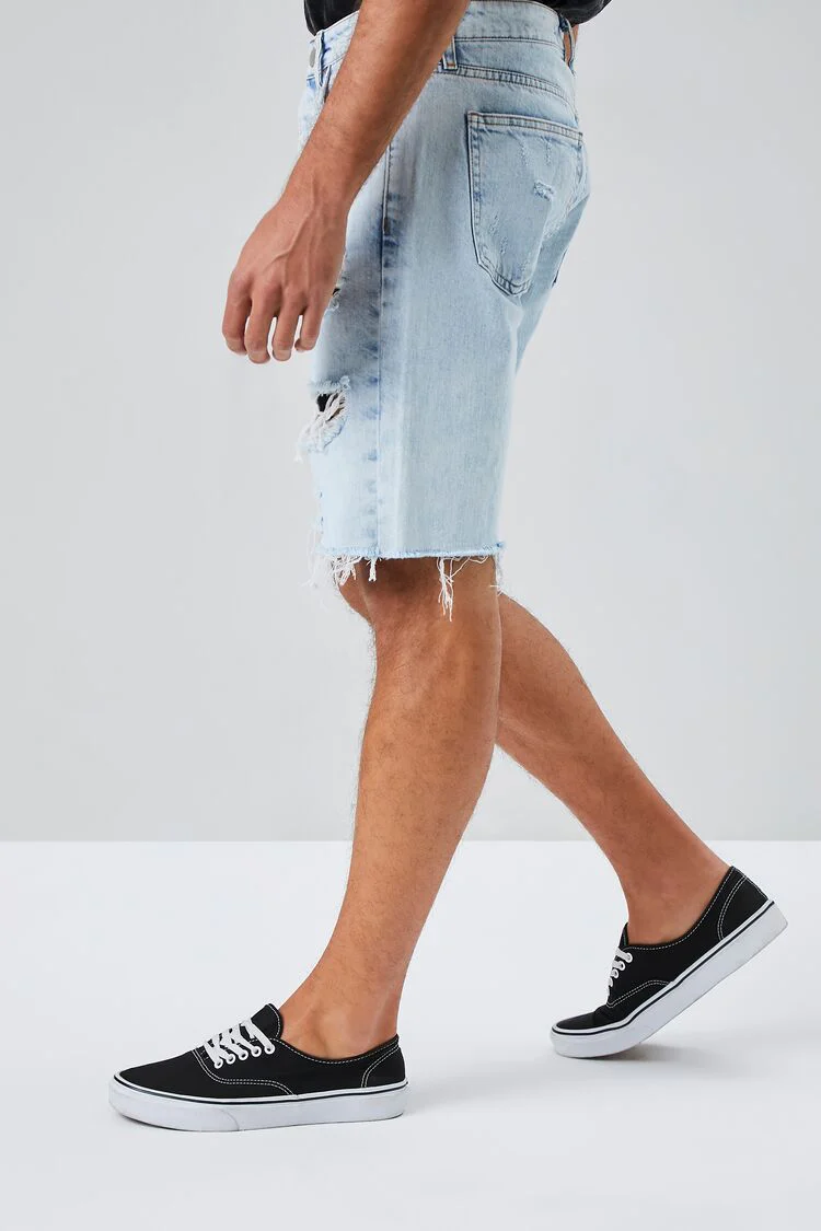 Distressed Raw-Cut Denim Shorts - Image 3