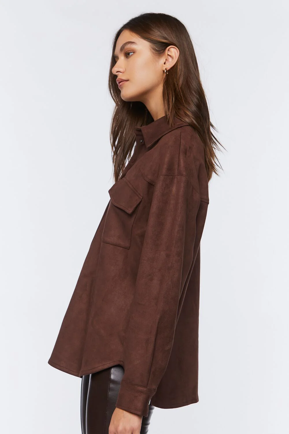 Faux Suede Dolphin-Hem Shacket - Image 2