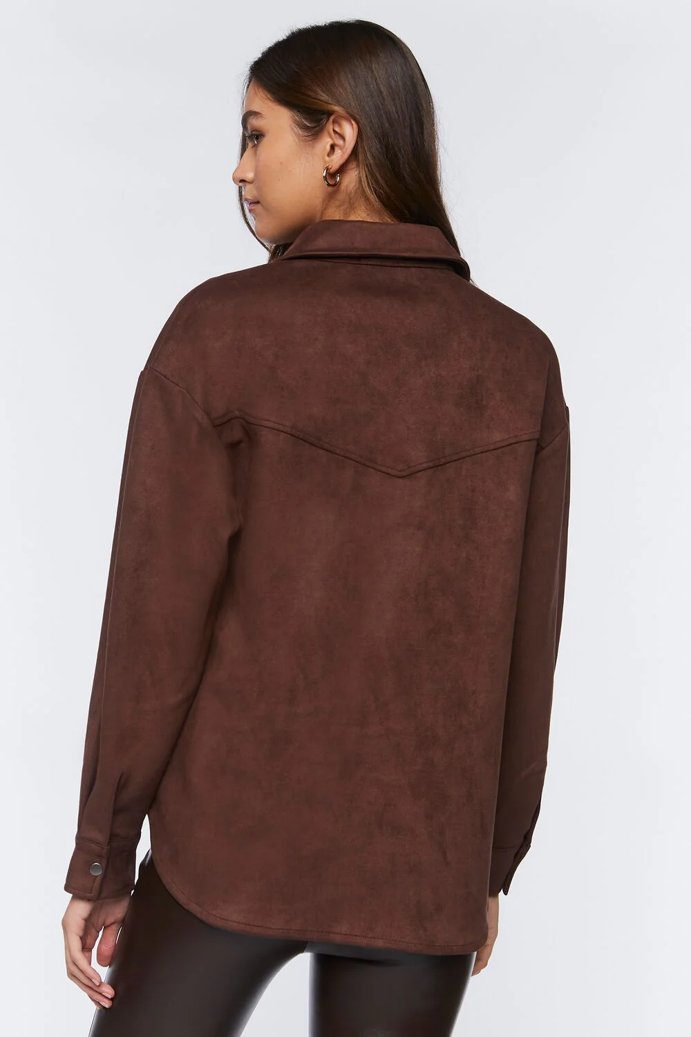 Faux Suede Dolphin-Hem Shacket - Image 3