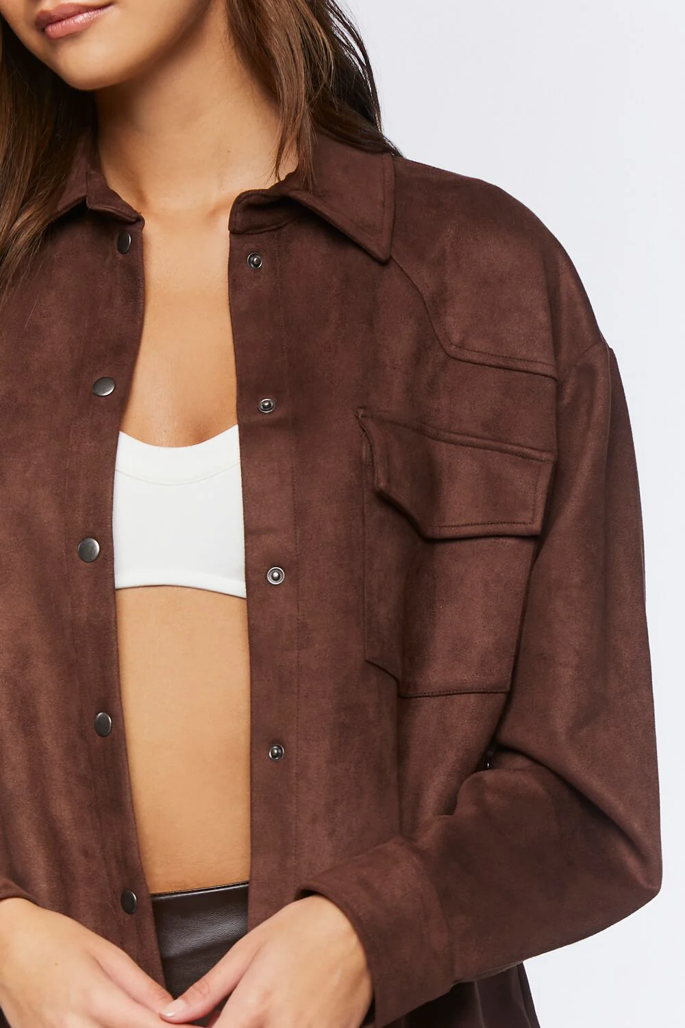 Faux Suede Dolphin-Hem Shacket - Image 5