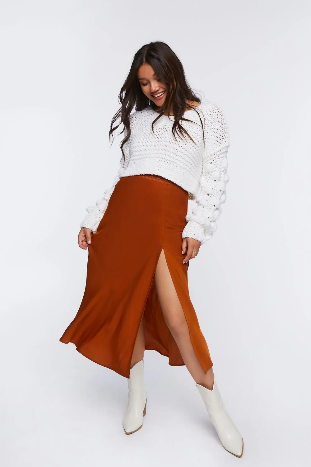 Satin Side-Slit Midi Skirt - Image 2