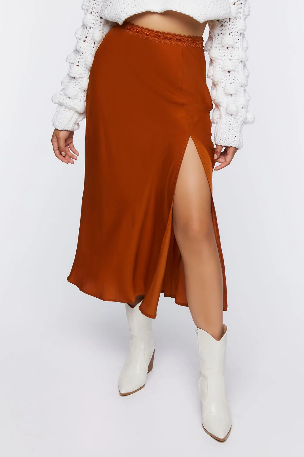 Satin Side-Slit Midi Skirt - Image 3