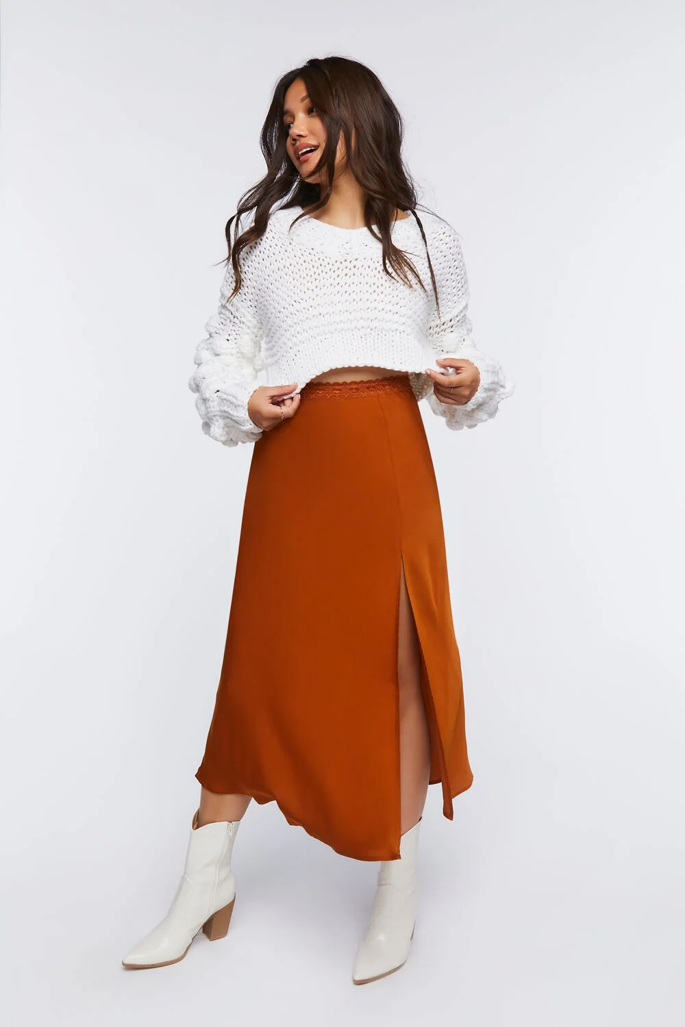 Satin Side-Slit Midi Skirt - Image 6