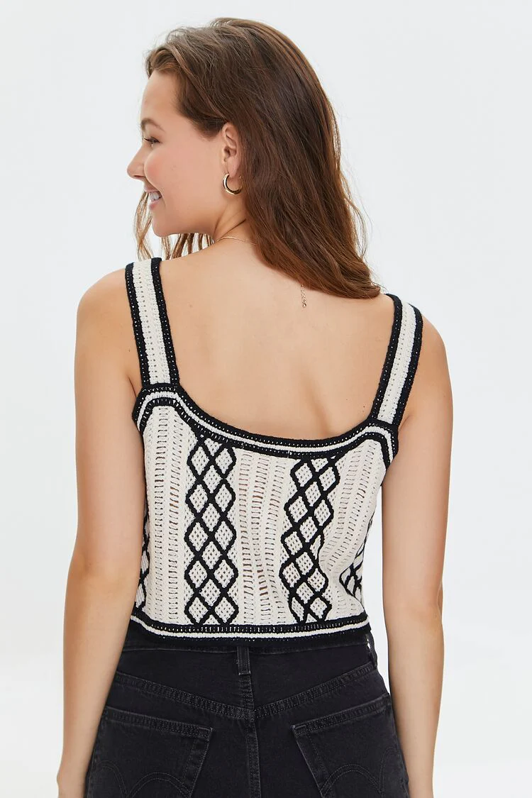 Embroidered Floral Crochet Crop Top - Image 3