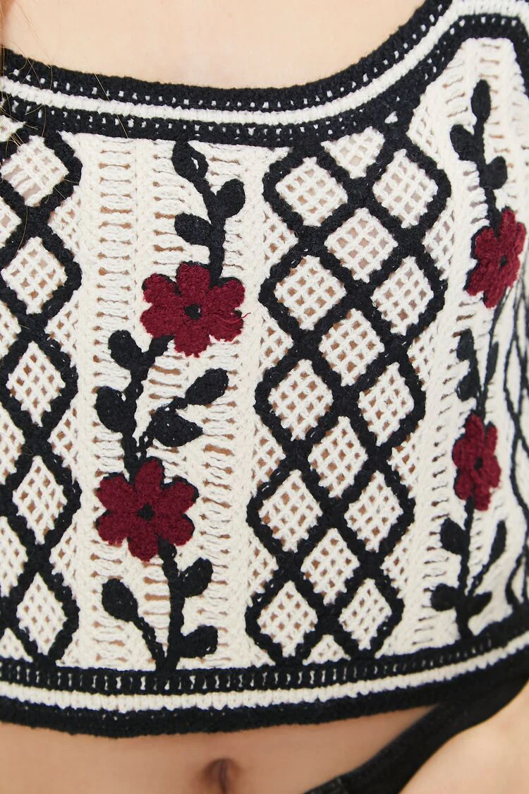 Embroidered Floral Crochet Crop Top - Image 5