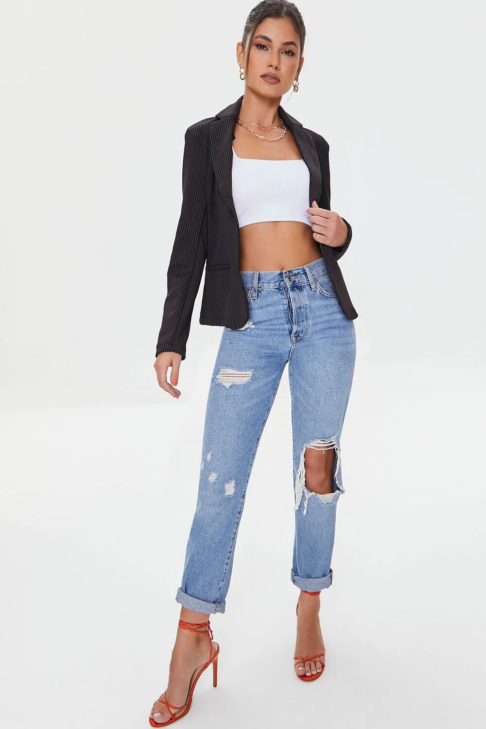 Pinstriped Button-Front Blazer - Image 5