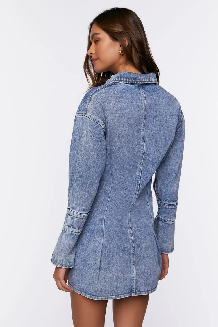 Pintucked Denim Mini Shirt Dress - Image 3