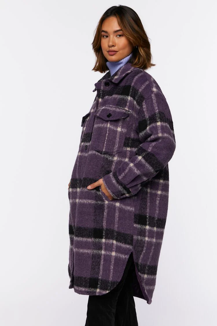 Brushed Plaid Longline Shacket - Image 2