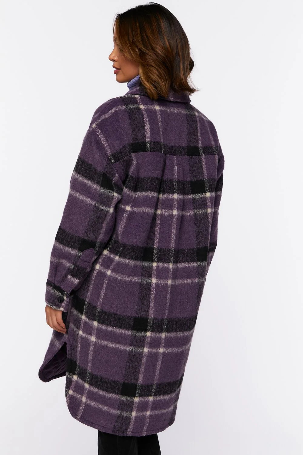 Brushed Plaid Longline Shacket - Image 3