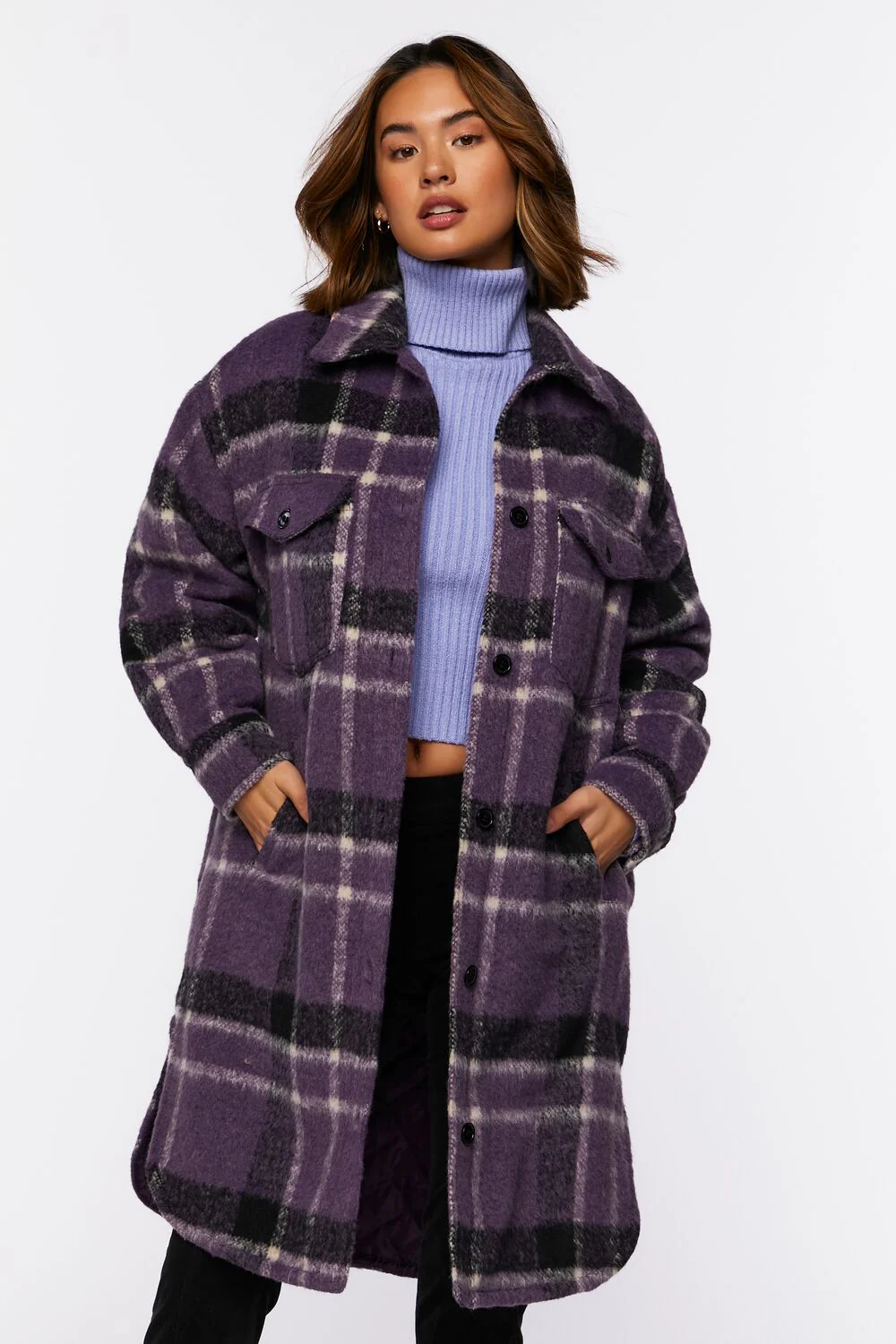 Brushed Plaid Longline Shacket - Image 4
