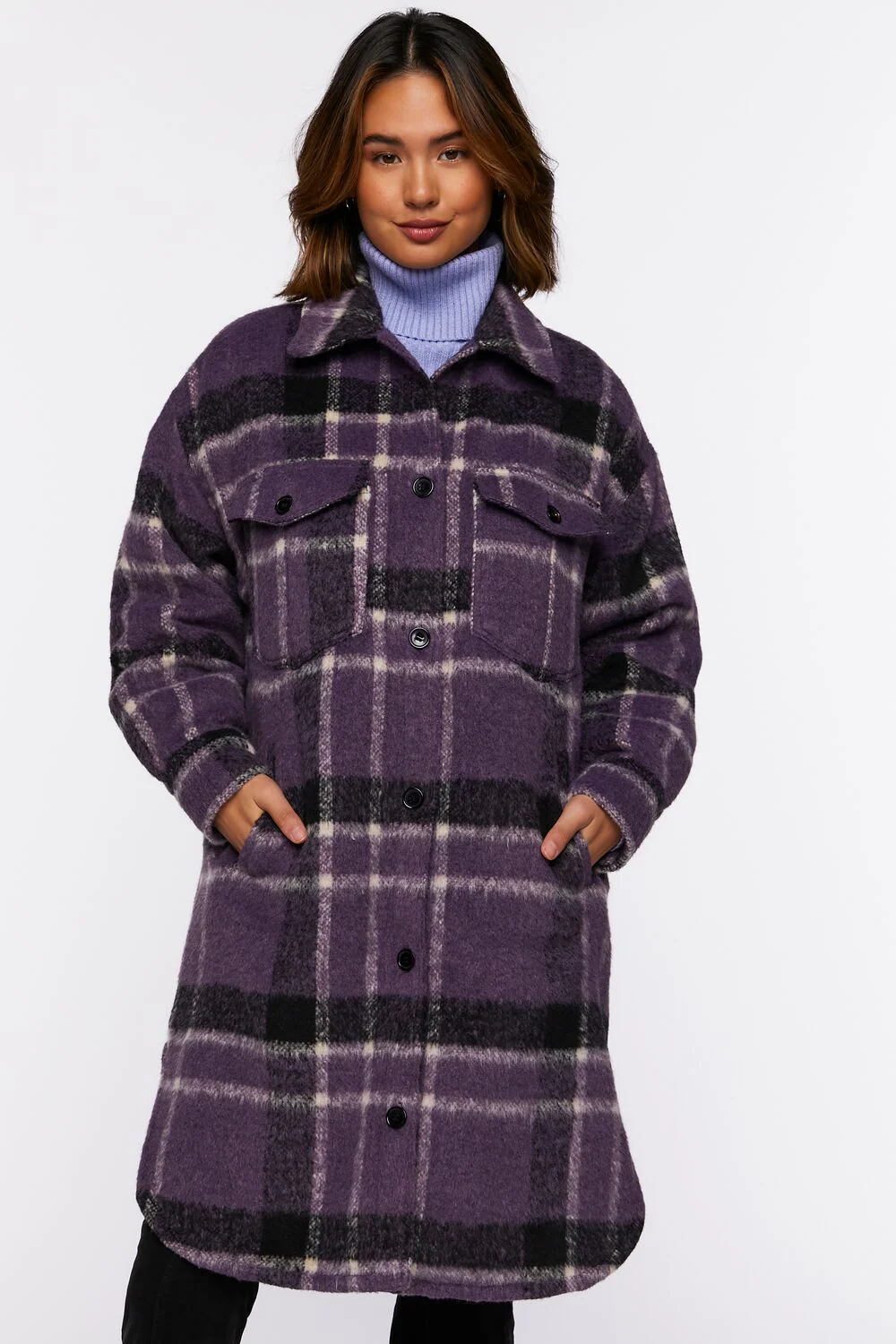 Brushed Plaid Longline Shacket - Image 5