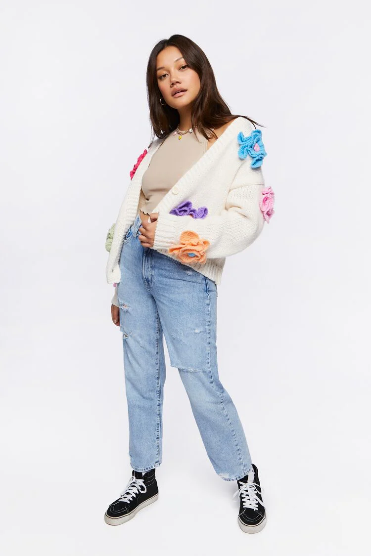 Chunky Floral Cardigan Sweater - Image 5