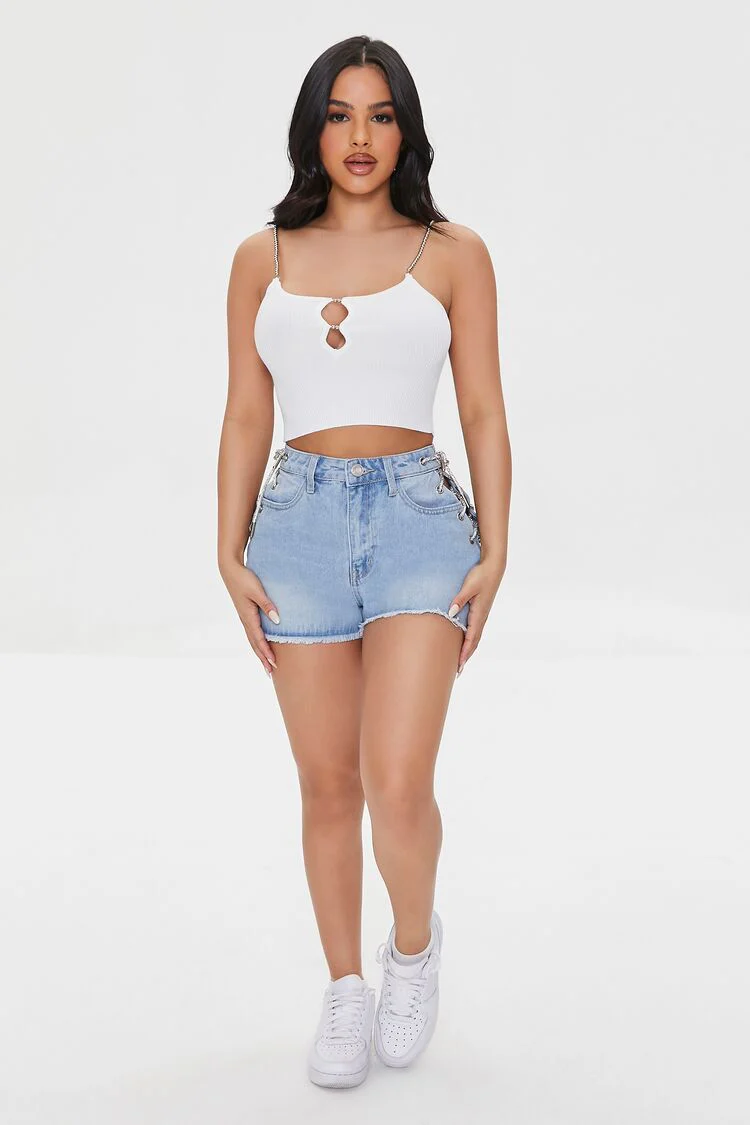 Rhinestone Lace-Up Denim Shorts - Image 5