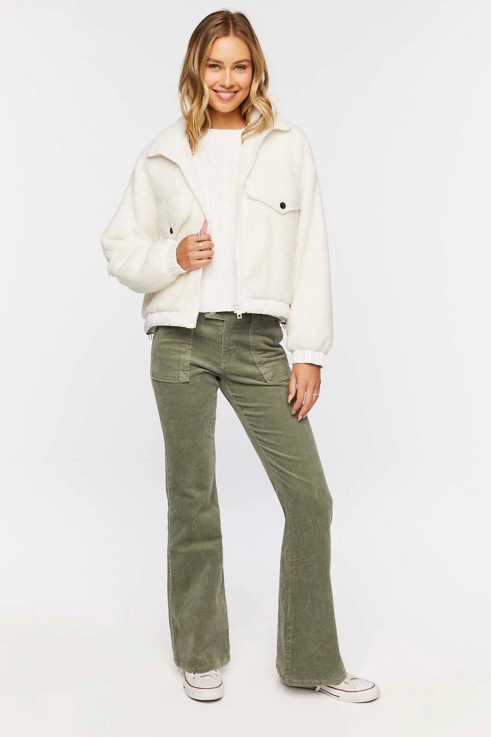 Faux Shearling Zip-Up Bomber Jacket - Image 4