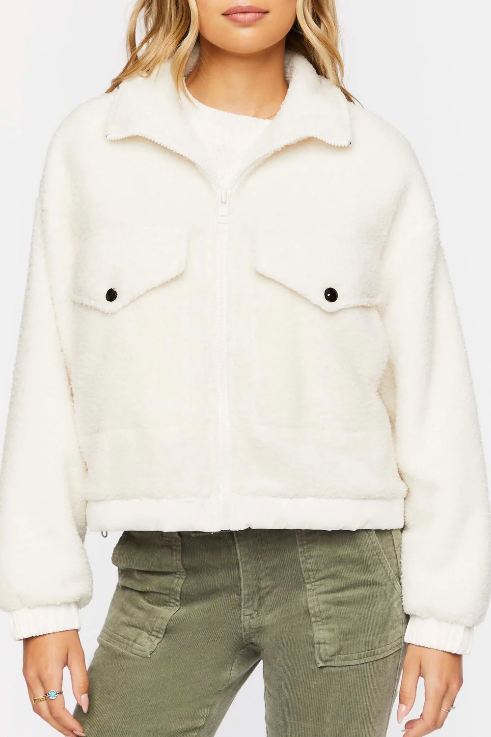 Faux Shearling Zip-Up Bomber Jacket - Image 5