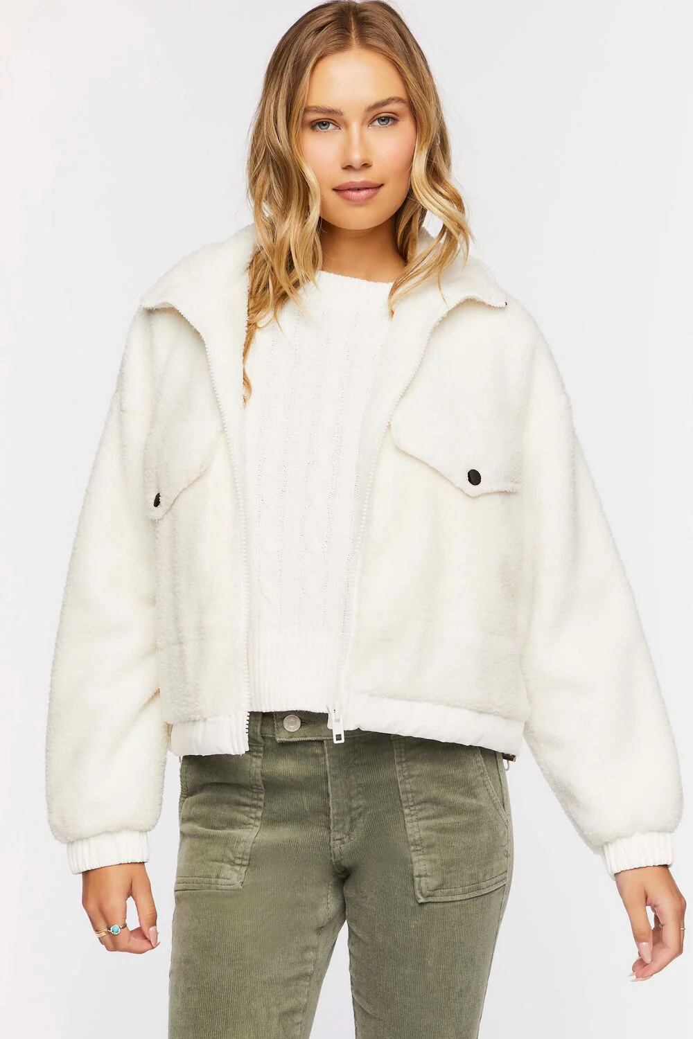 Faux Shearling Zip-Up Bomber Jacket - Image 6