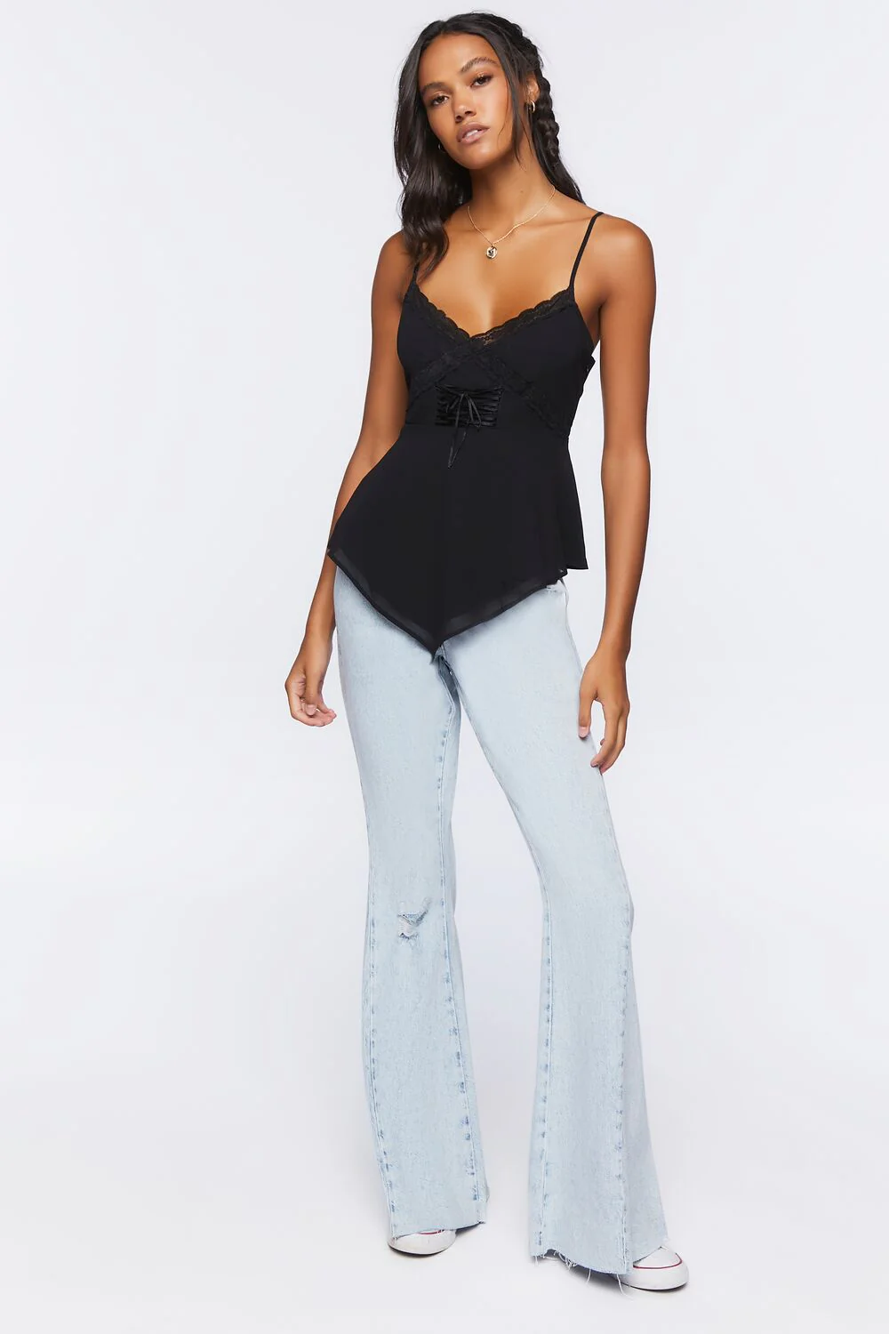 Chiffon Lace-Up Lace-Trim Cami - Image 4