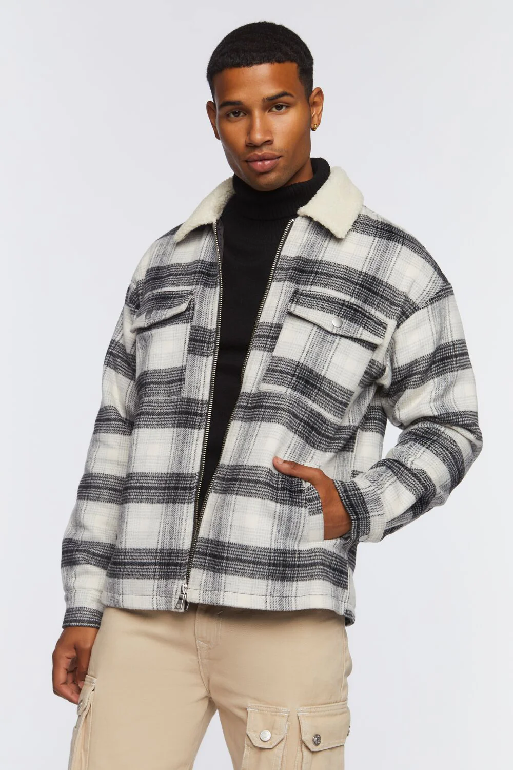 Faux Shearling-Trim Plaid Jacket - Image 2
