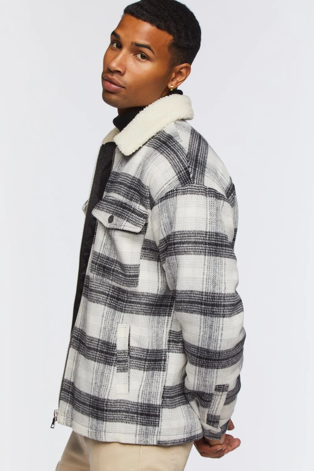 Faux Shearling-Trim Plaid Jacket - Image 3