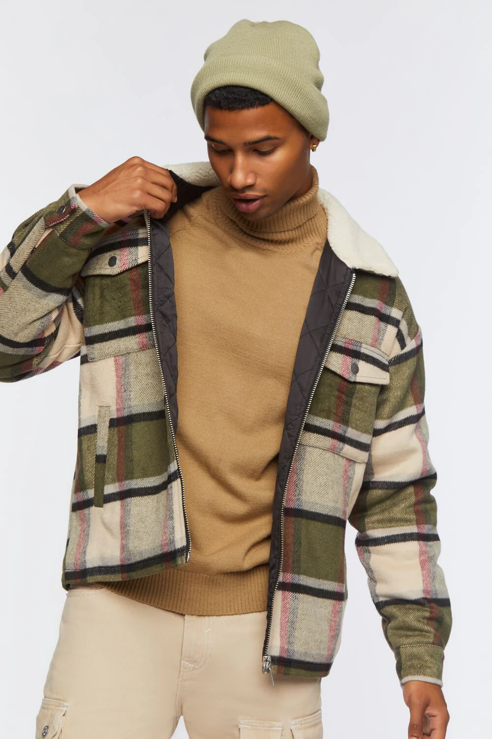 Faux Shearling-Trim Plaid Jacket - Image 7