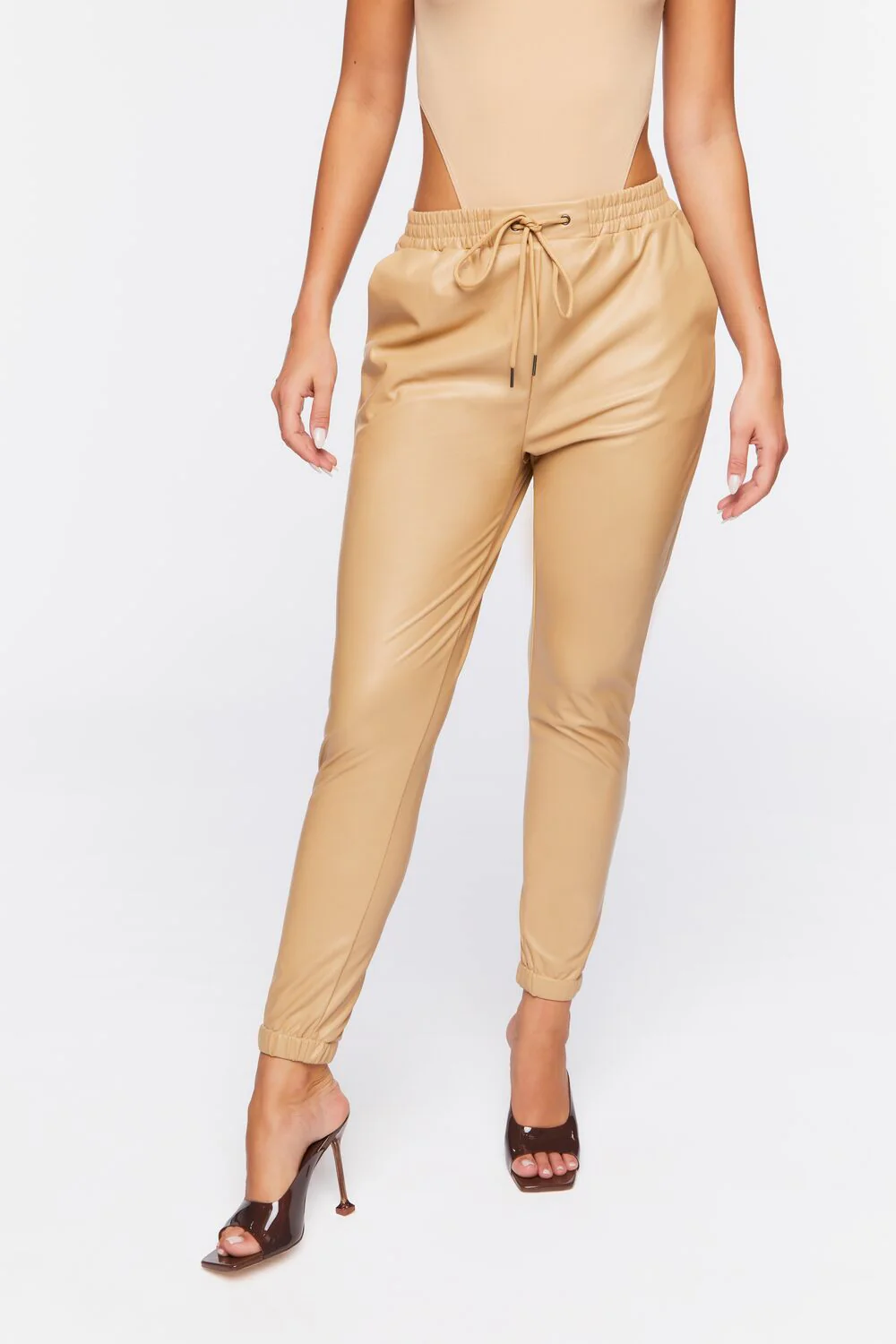 Faux Leather Drawstring Joggers - Image 2