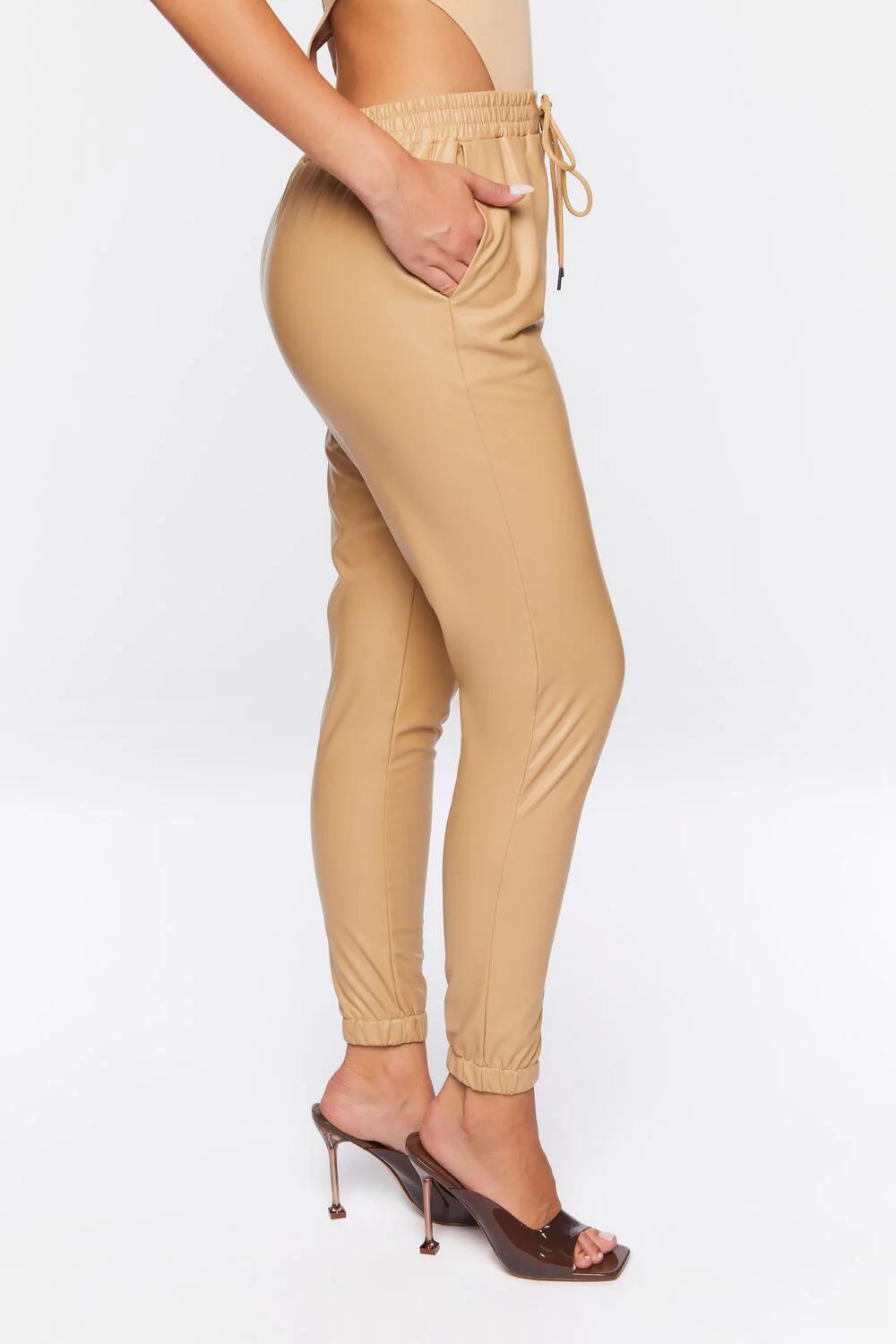 Faux Leather Drawstring Joggers - Image 3