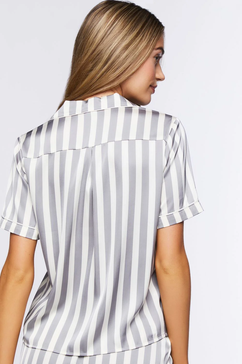 Striped Satin Shirt & Shorts Pajama Set - Image 3