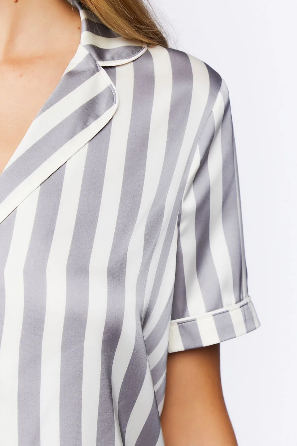 Striped Satin Shirt & Shorts Pajama Set - Image 5