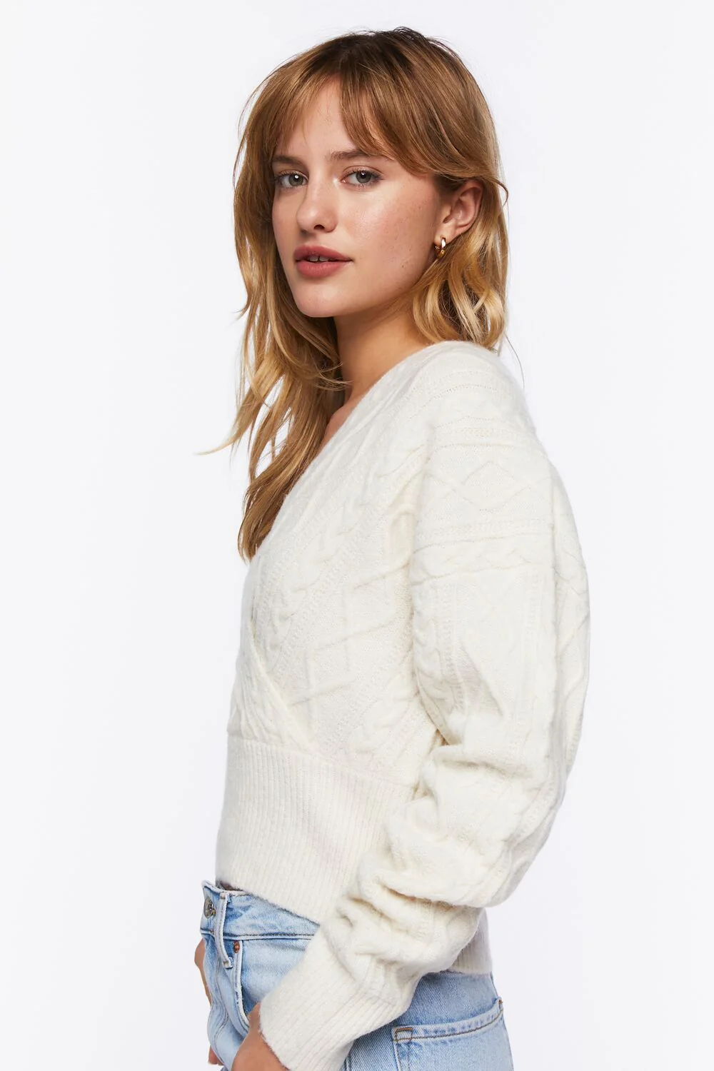 Cable Knit Surplice Sweater - Image 2