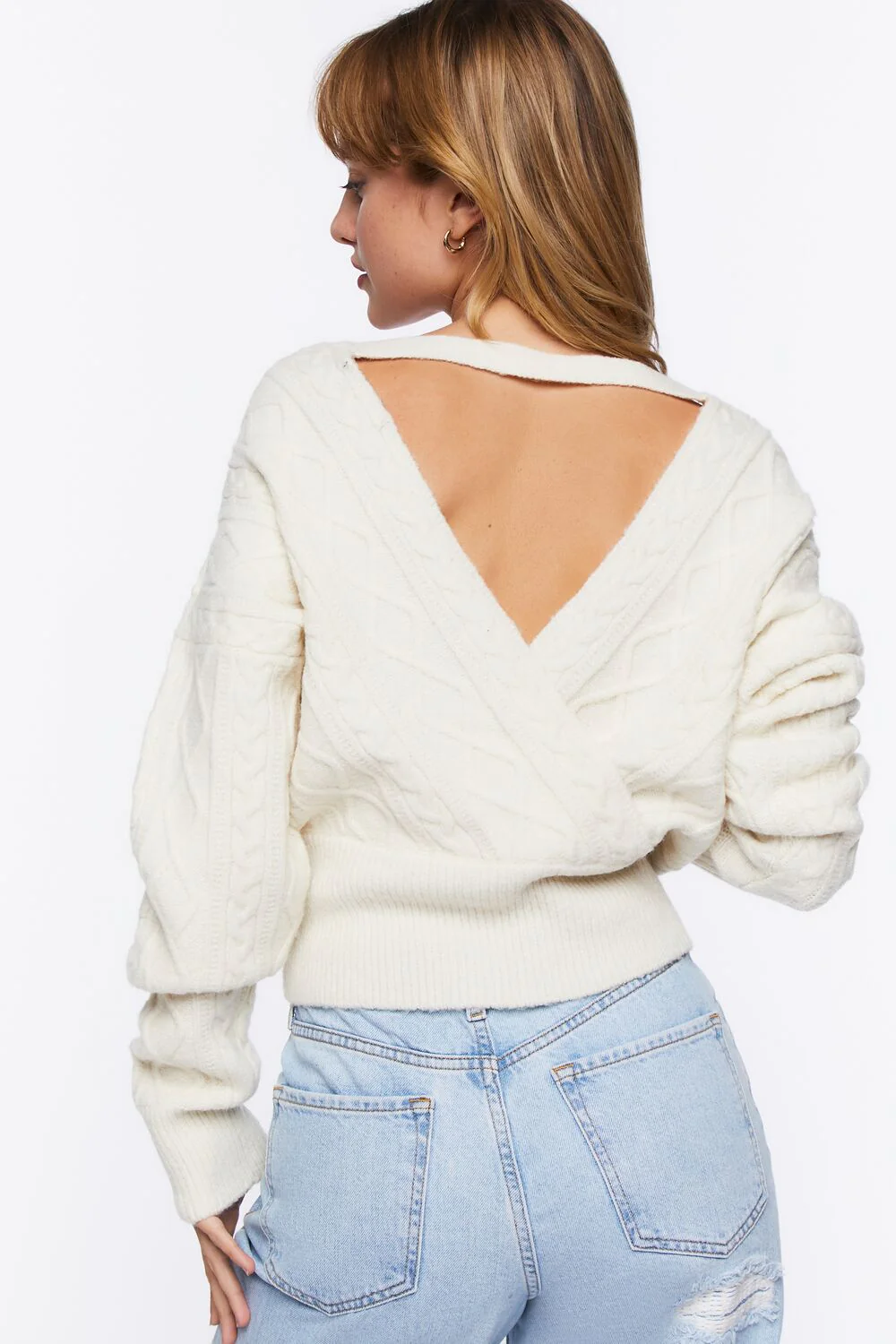 Cable Knit Surplice Sweater - Image 3