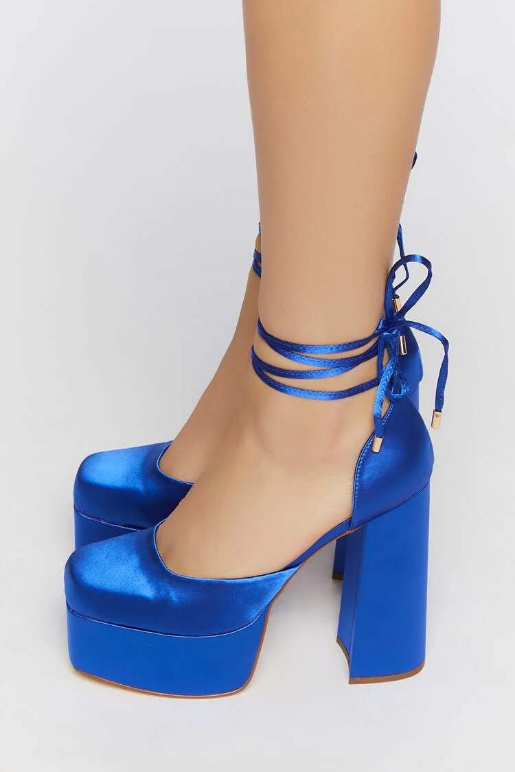 Satin Lace-Up Platform Heels - Image 2