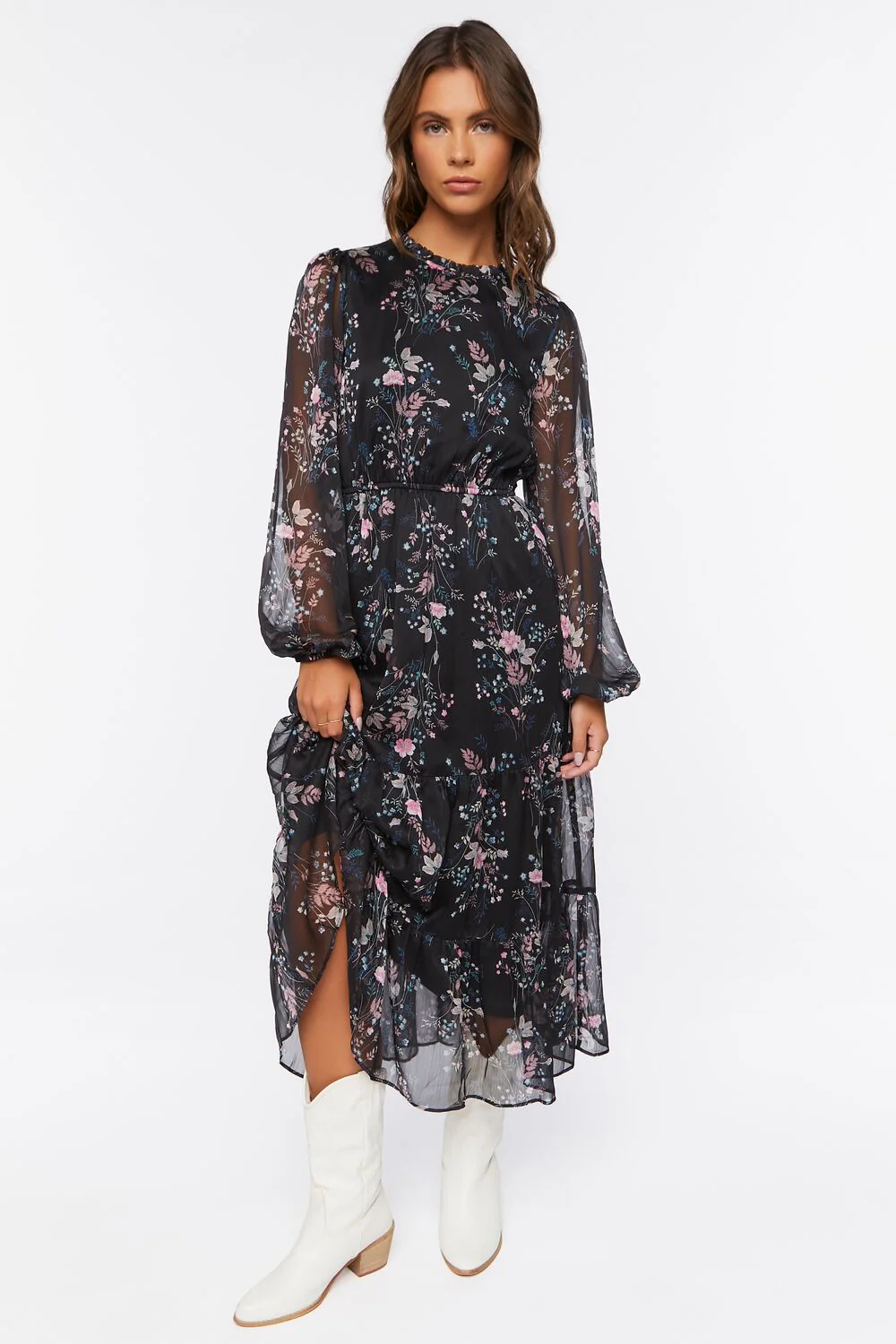 Chiffon Floral Print Midi Dress - Image 4