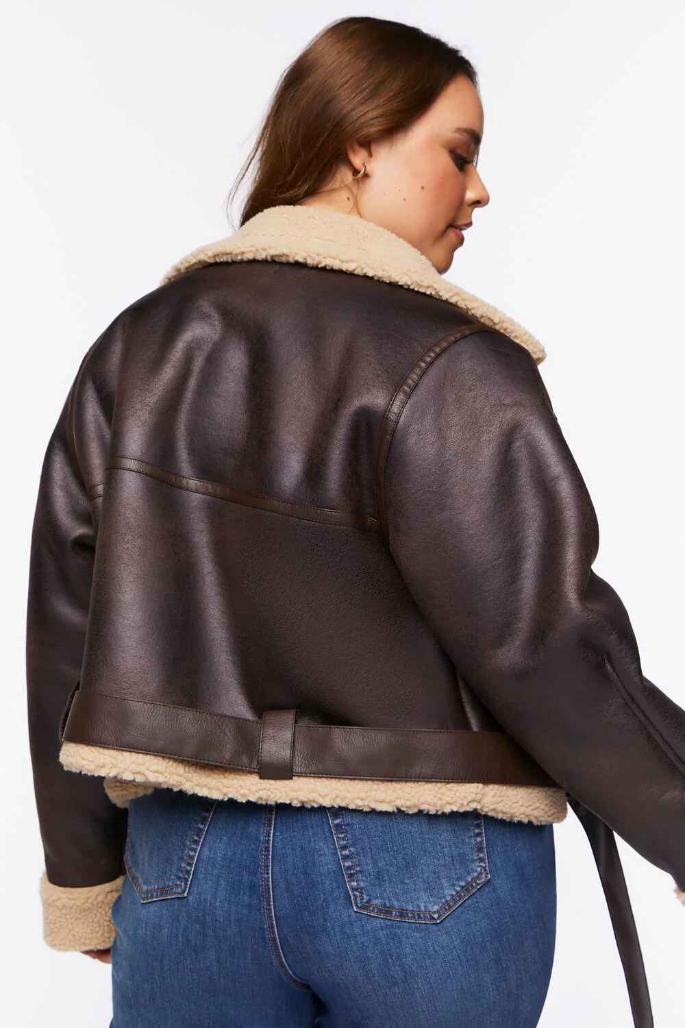 Plus Size Faux Shearling Moto Jacket - Image 3