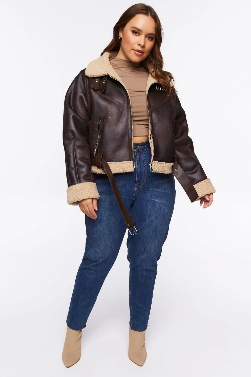Plus Size Faux Shearling Moto Jacket - Image 4